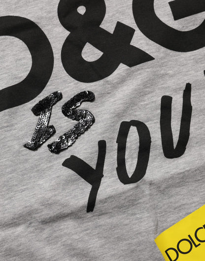 Dolce & Gabbana Gray Cotton Logo Printed Crew Neck T-shirt