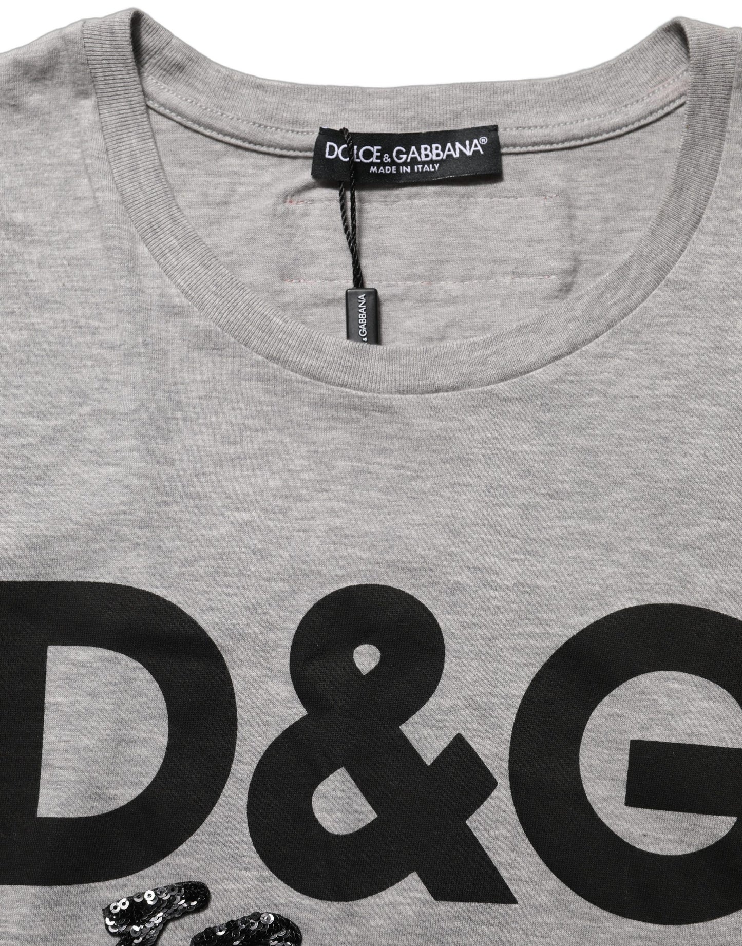 Dolce & Gabbana Gray Cotton Logo Printed Crew Neck T-shirt