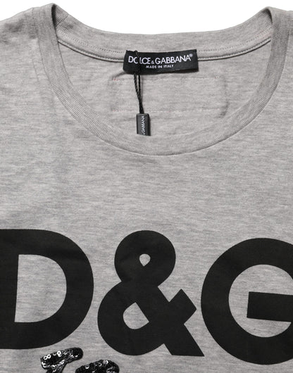 Dolce & Gabbana Gray Cotton Logo Printed Crew Neck T-shirt