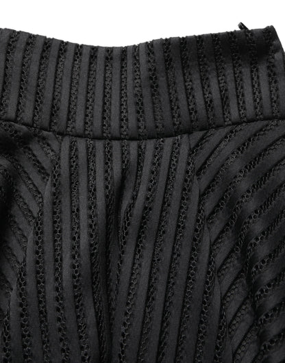 PINKO Cotton Striped Flared Silhouette Aline Midi Black