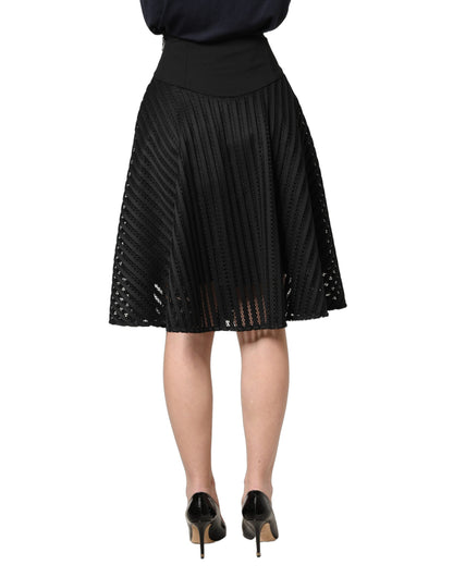 PINKO Cotton Striped Flared Silhouette Aline Midi Black
