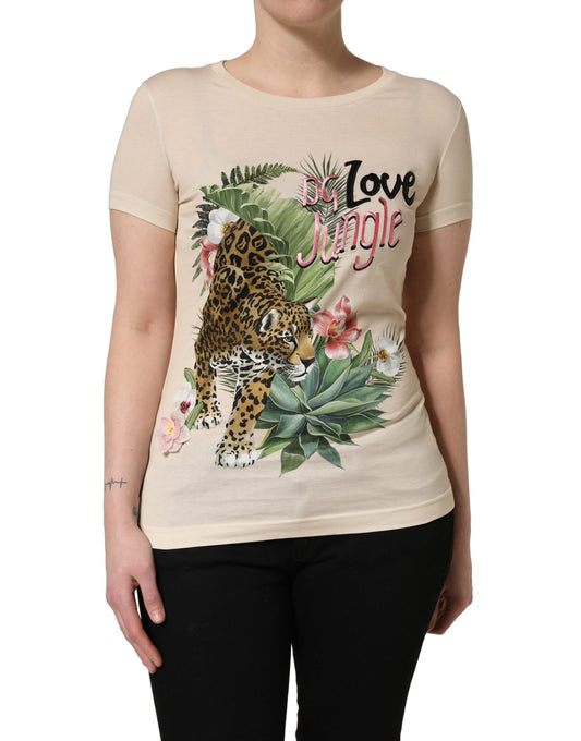 Dolce & Gabbana Women's Short-Sleeve Round Neck Cotton T-Shirt - Beige Print