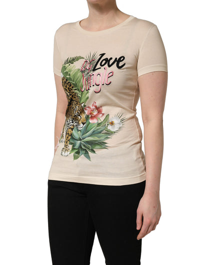 Dolce & Gabbana Beige Jungle Print Cotton Round Neck T-Shirt