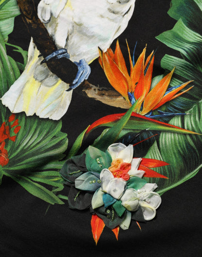 Dolce & Gabbana Black Tropical Print Cotton Round Neck T-Shirt