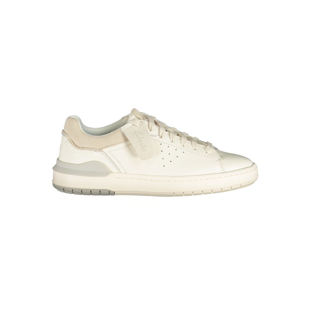 Athletic Sneakers by Clarks for men in polyester polyurethane leather white presents a sleek silhouette, perfectly capturing the athletic style essence of Men's Athletic Polyester Polyurethane Leather Sneakers with its sleek design and premium finish.