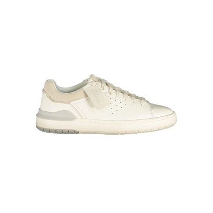 Athletic Sneakers by Clarks for men in polyester polyurethane leather white presents a sleek silhouette, perfectly capturing the athletic style essence of Men's Athletic Polyester Polyurethane Leather Sneakers with its sleek design and premium finish.