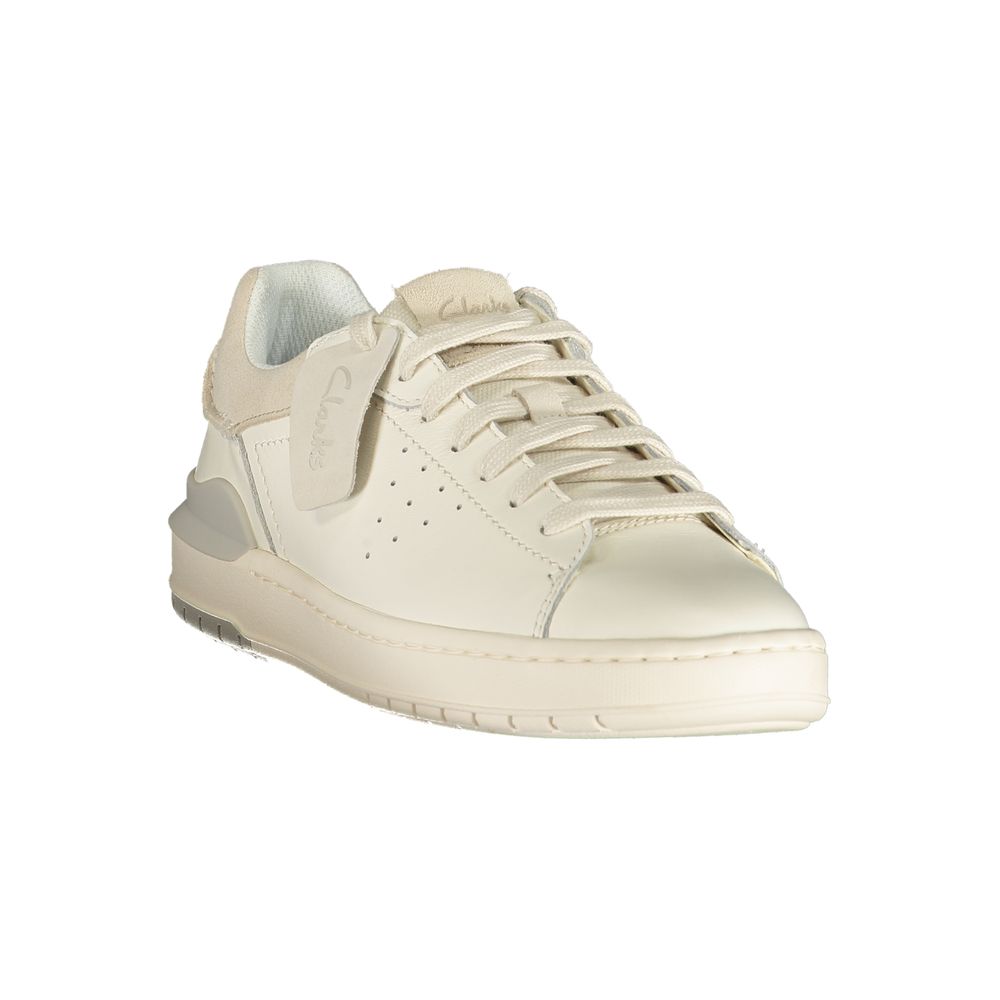 Athletic Sneakers by Clarks for men in polyester polyurethane leather white showcases a architectural silhouette, artfully capturing the essence of the Men's Athletic Polyester Polyurethane Leather Sneakers with its signature architectural athletic style construction.