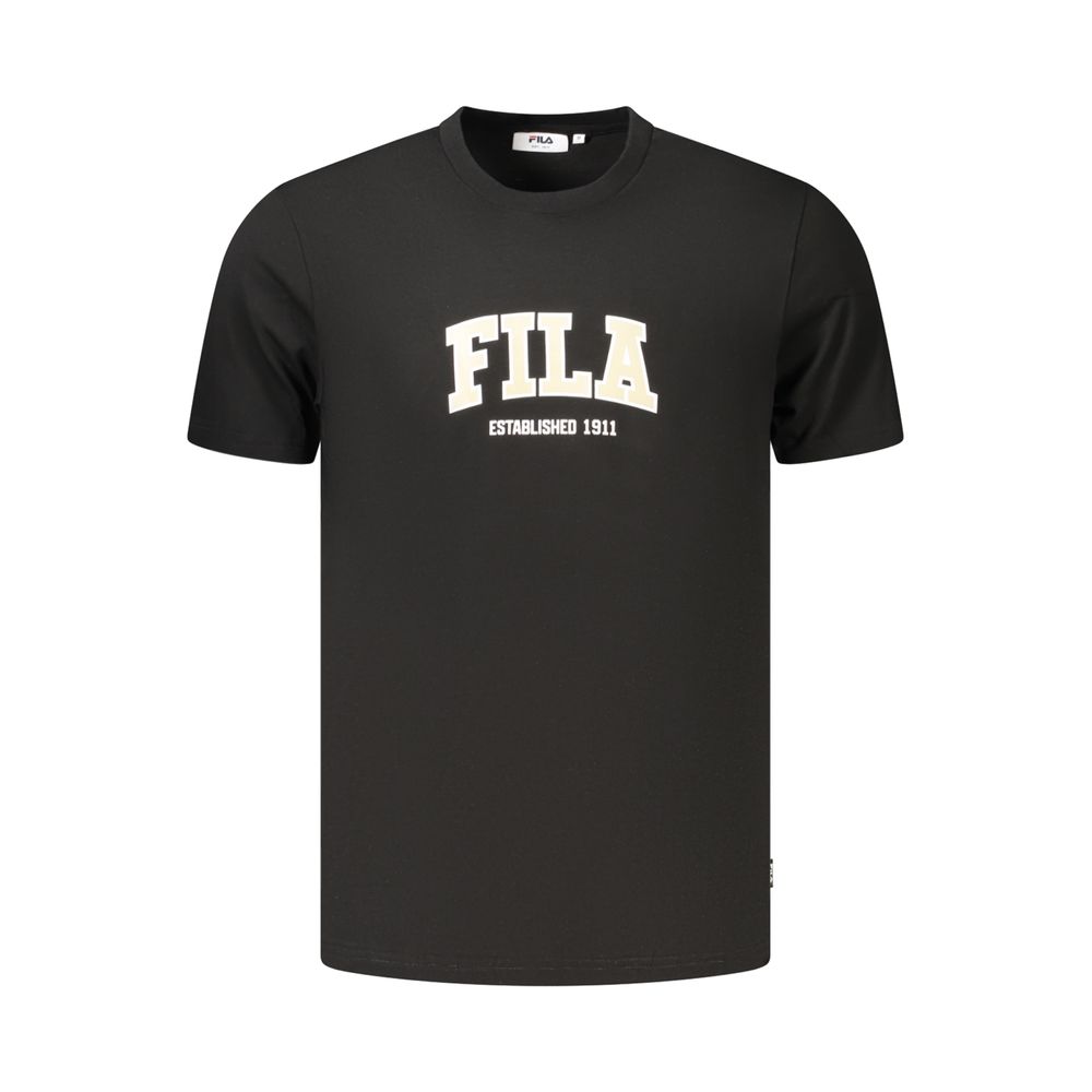 Activewear T-Shirt by Fila for men in organic cotton black & print features a dynamic silhouette with long-sleeve and crew neckline enhanced by functional .