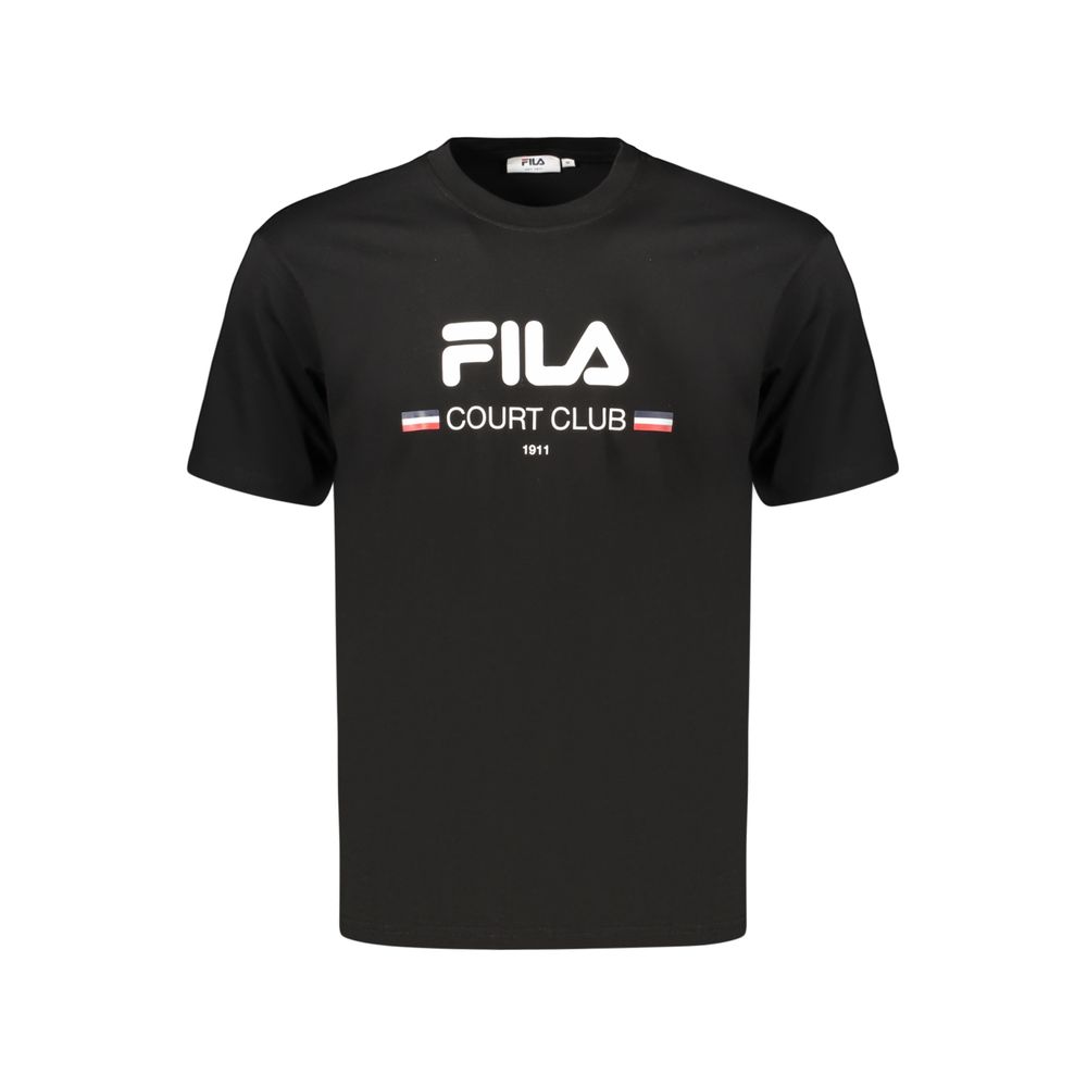 Activewear T-Shirt by Fila for men in organic cotton black & print presents a kinetic silhouette, showcasing the kinetic long-sleeve and crew neckline alongside functional for a premium, athletic look.