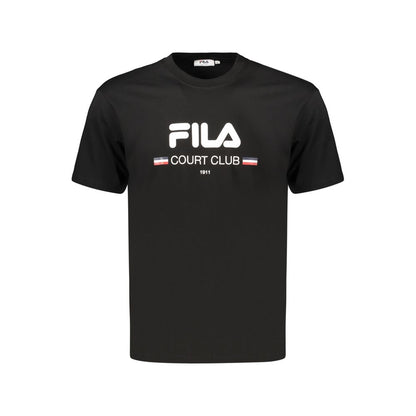 Activewear T-Shirt by Fila for men in organic cotton black & print presents a kinetic silhouette, showcasing the kinetic long-sleeve and crew neckline alongside functional for a premium, athletic look.
