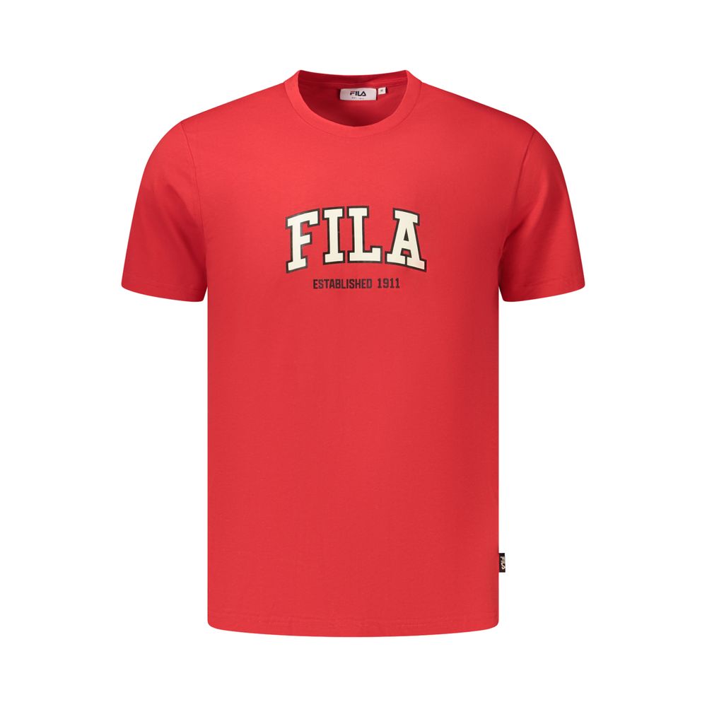 Activewear T-Shirt by Fila for men in organic cotton red & print presents a kinetic silhouette, showcasing the kinetic and crew neckline alongside functional for a premium, athletic look.