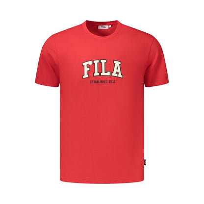 Activewear T-Shirt by Fila for men in organic cotton red & print presents a kinetic silhouette, showcasing the kinetic and crew neckline alongside functional for a premium, athletic look.