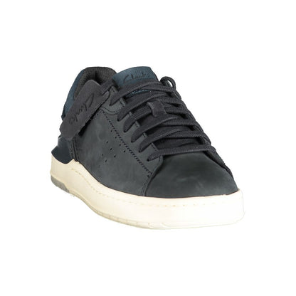 Athletic Sneakers by Clarks for men in polyester polyurethane leather blue showcases a architectural silhouette, artfully capturing the essence of the Men's Athletic Polyester Polyurethane Leather Sneakers with its signature architectural athletic style construction.