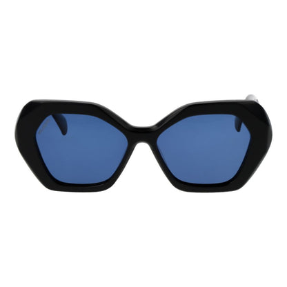 Sunglasses by Replay for women in acetate black showcases a ethereal silhouette, featuring black coloured frame butterfly full-rim frame design with non-polarized category-3-dark-tint lens for a ethereal finish.