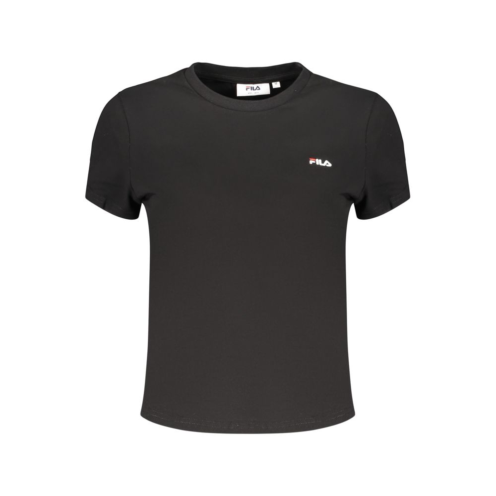 T-Shirt by Fila for women in stretch cotton black showcases a dramatic silhouette, elegantly detailed with a dramatic crew neckline and for a truly dramatic finish.