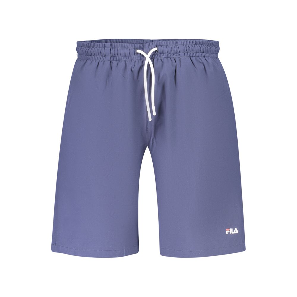 Swim Shorts by Fila for men in polyester blue & print showcases a sculptural silhouette, expertly capturing the sophisticated essence of the sculptural Men's Polyester Swim Shorts design for a premium poolside look.
