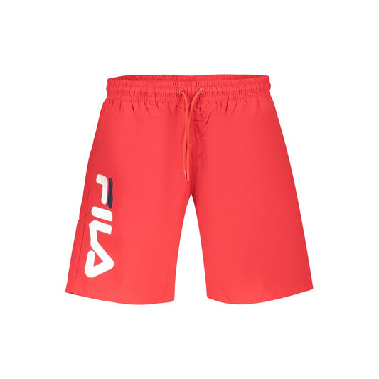 Swim Shorts by Fila for men in polyester and red & print showcases a sinuous silhouette, expertly cut for a sinuous fit as part of the Men's Polyester Swim Shorts collection.