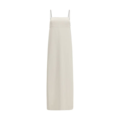 Dress by Brunello Cucinelli for women in silk & acetate white features an cute silhouette, detailed with a and square neckline that elegantly flows into a cute long.
