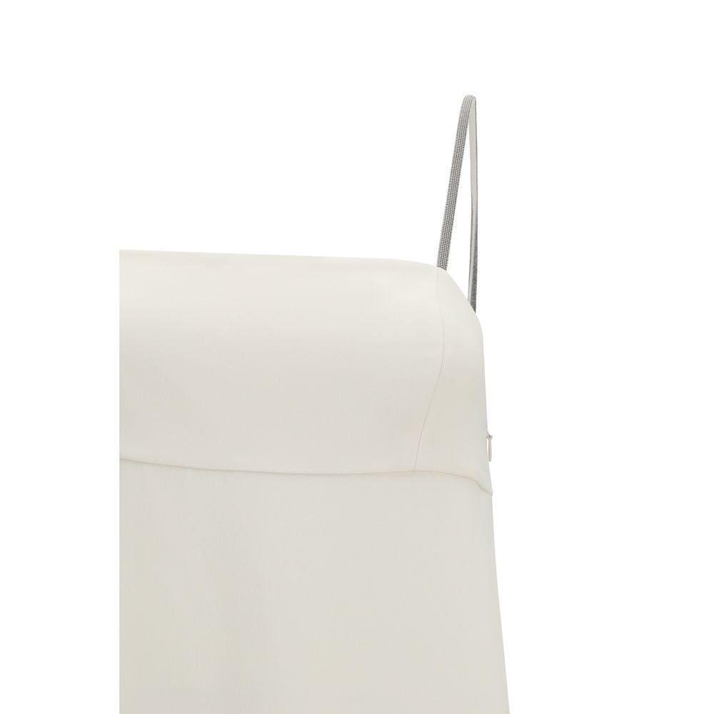 Dress by Brunello Cucinelli for women in silk & acetate white features a dramatic silhouette, showcasing an elegant and that flows into a dramatic long.