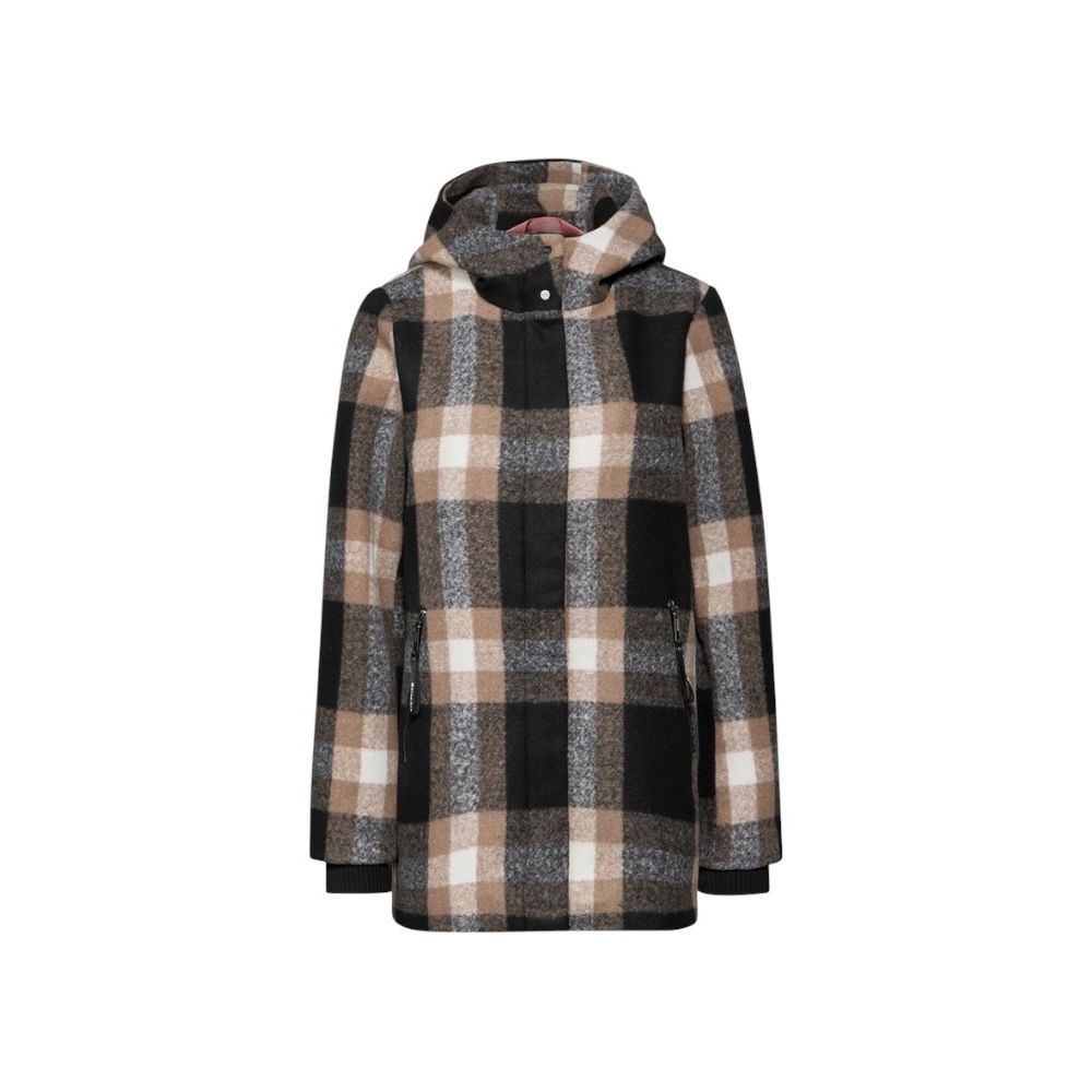 Hooded Overcoat by Street One for women in polyester beige showcases a enveloping silhouette, detailed with distinctive thermal, pockets & hooded and a enveloping hooded neckline.