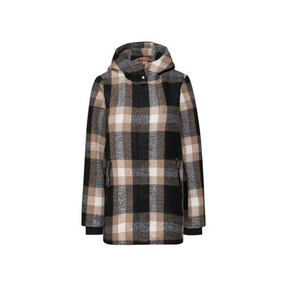 Hooded Overcoat by Street One for women in polyester beige showcases a enveloping silhouette, detailed with distinctive thermal, pockets & hooded and a enveloping hooded neckline.