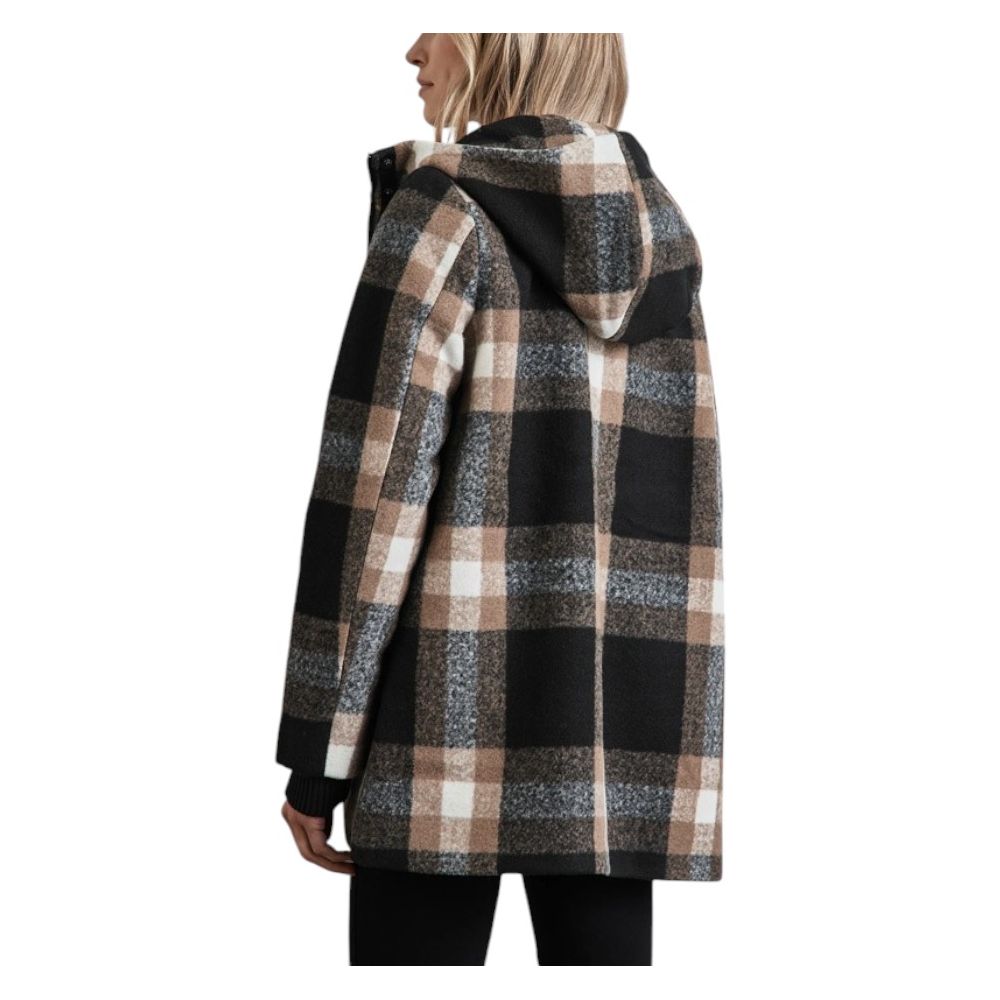 Hooded Overcoat by Street One for women in polyester beige showcases a architectural silhouette, artfully detailed with a distinctive hooded neckline and functional thermal, pockets & hooded for a architectural finish.