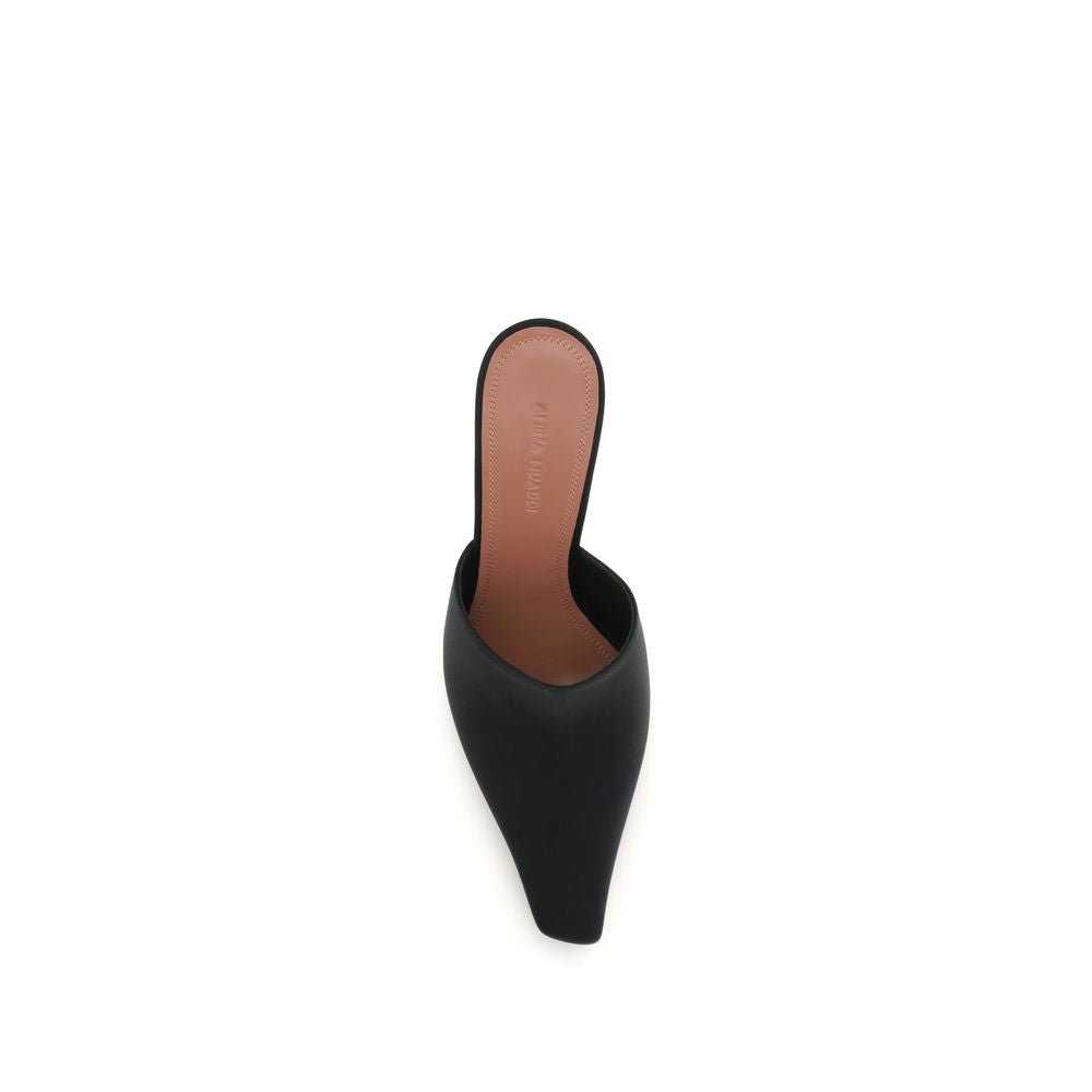 Mules Sandals by Amina Muaddi for women in silk black & signature presents a sculptural silhouette, showcasing the Jamie Women's Silk Mules Sandals design with a sculptural and for a premium look.