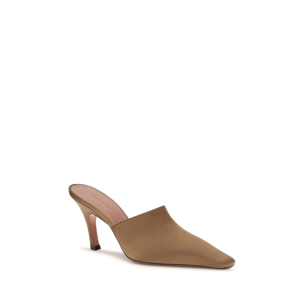 Mules Sandals by Amina Muaddi for women in silk brown & signature features an architectural design from the Jamie Women's Silk Mules Sandals collection, defined by a architectural and for a architectural finish.
