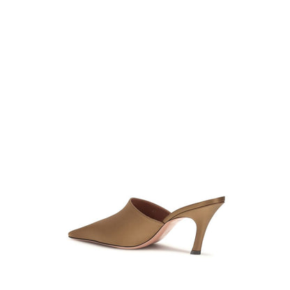 Mules Sandals by Amina Muaddi for women in silk and brown & signature presents a captivating silhouette, showcasing the signature style of the Jamie Women's Silk Mules Sandals with a captivating and captivating .