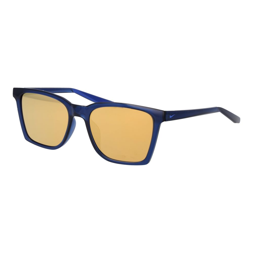 This Sunglasses by Nike for men in plastic blue presents a sumptuous silhouette, showcasing a sumptuous full-rim square frame design in blue coloured frame and high-performance mirrored category-3-dark-tint lens.