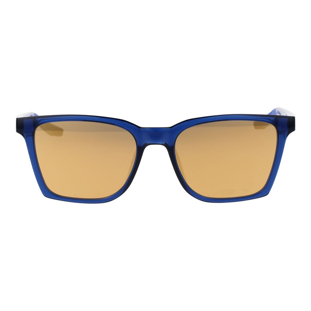 Sunglasses by Nike for men in plastic and blue featuring an opulent full-rim square frame design with a sophisticated blue coloured frame finish and high-performance mirrored category-3-dark-tint lens.