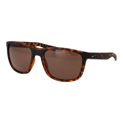 Sunglasses by Nike for men in plastic brown showcases a ethereal silhouette, featuring brown coloured frame rectangle full-rim frame design with non-polarized category-3-dark-tint lens for a ethereal finish.