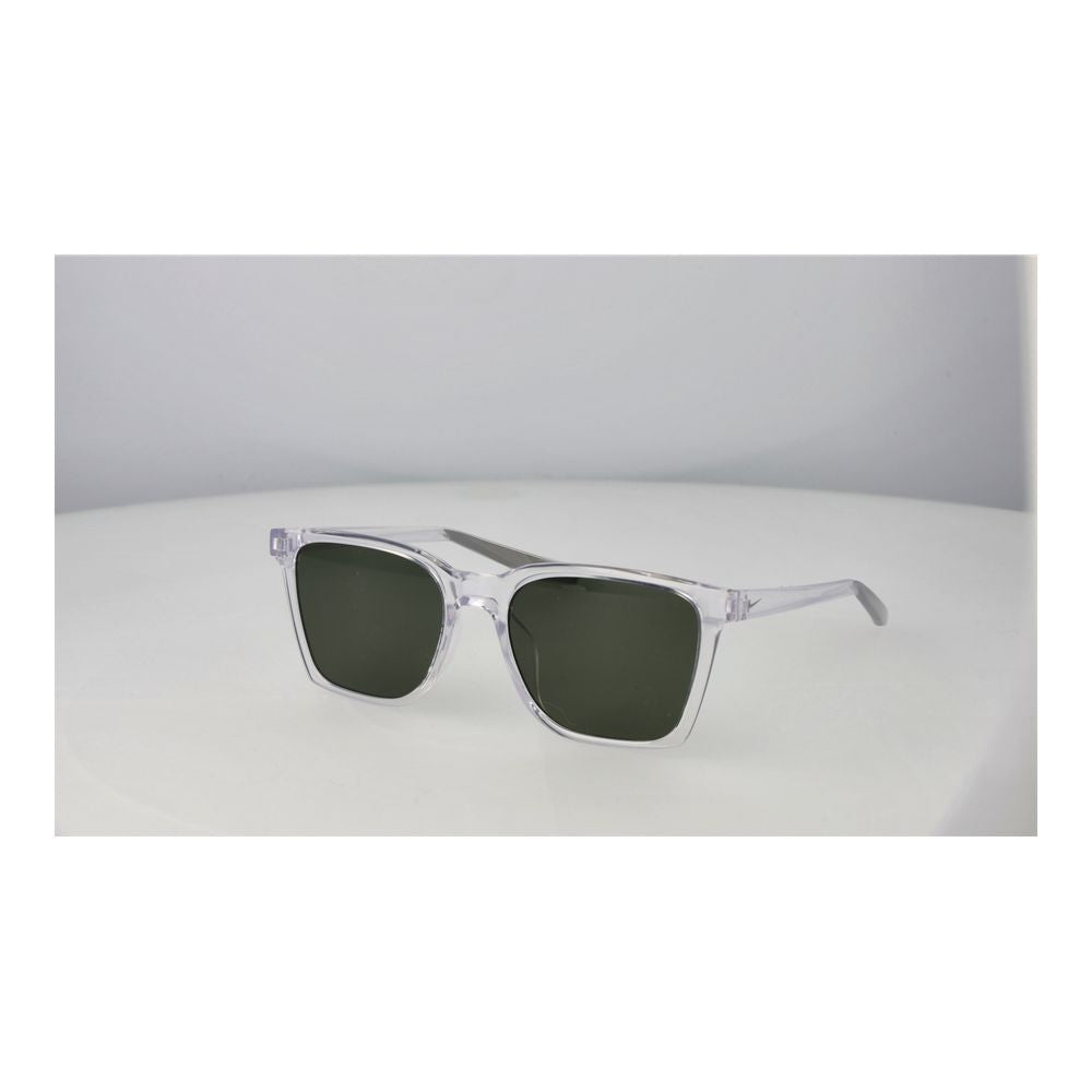 Sunglasses by Nike for men in plastic transparent features an lustrous full-rim square frame design with transparent coloured frame detailing and non-polarized category-3-dark-tint lens for a lustrous aesthetic.