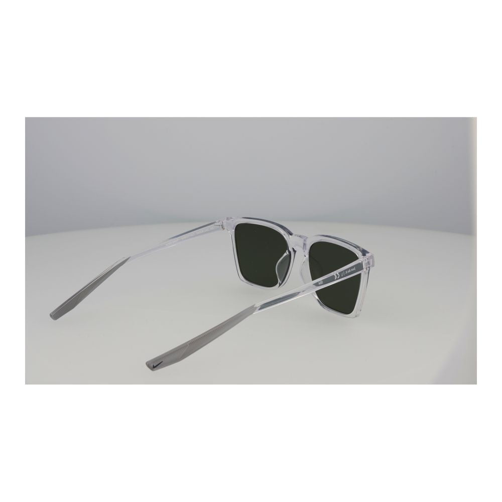 Sunglasses by Nike for men in plastic transparent features a sumptuous silhouette, showcasing a sumptuous full-rim square frame design in transparent coloured frame with high-performance non-polarized category-3-dark-tint lens.