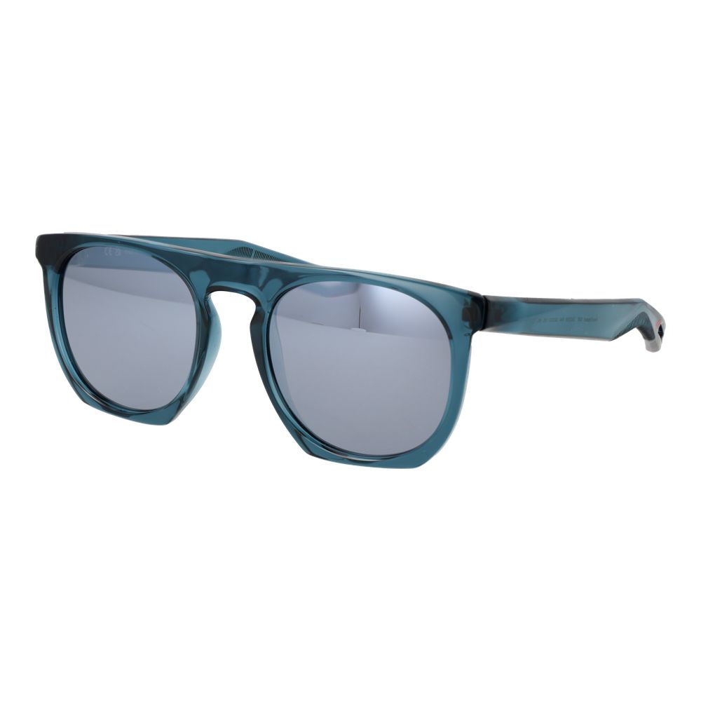 Sunglasses by Nike for unisex in and blue featuring an opulent full-rim panto frame design with a sophisticated blue coloured frame finish and high-performance mirrored category-3-dark-tint lens.