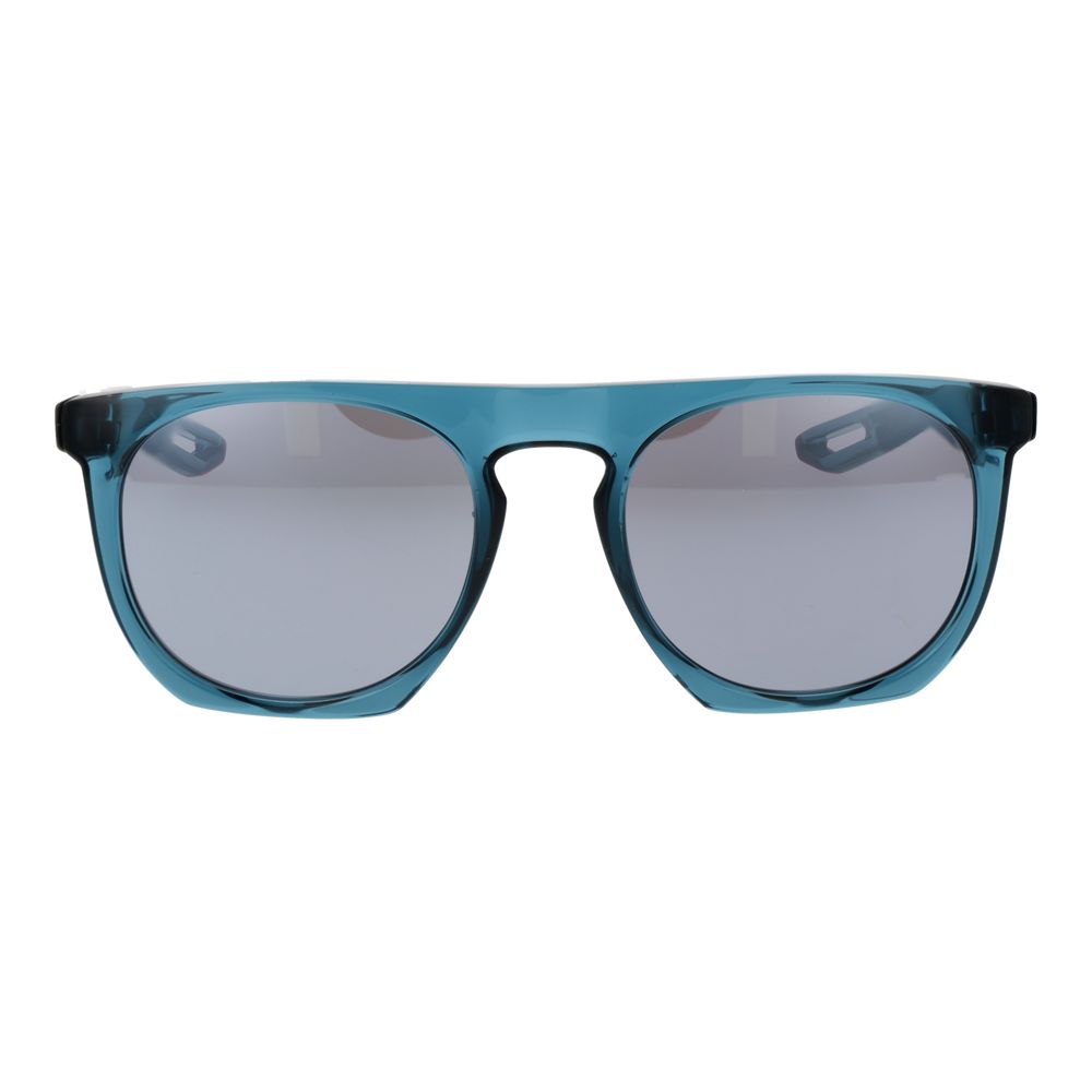 Sunglasses by Nike for unisex in blue features a sumptuous silhouette, showcasing a sumptuous full-rim panto frame design in blue coloured frame with high-performance mirrored category-3-dark-tint lens.