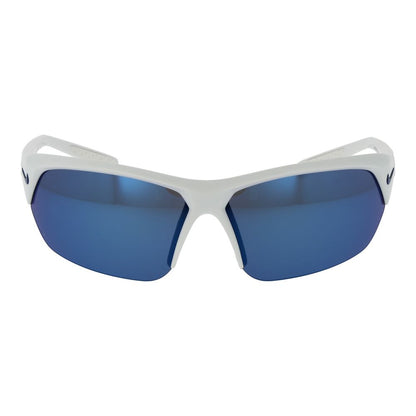 Sunglasses by Nike for men in plastic and white featuring an opulent rectangle half-rim frame design with a sophisticated white coloured frame finish and high-performance mirrored category-3-dark-tint lens.