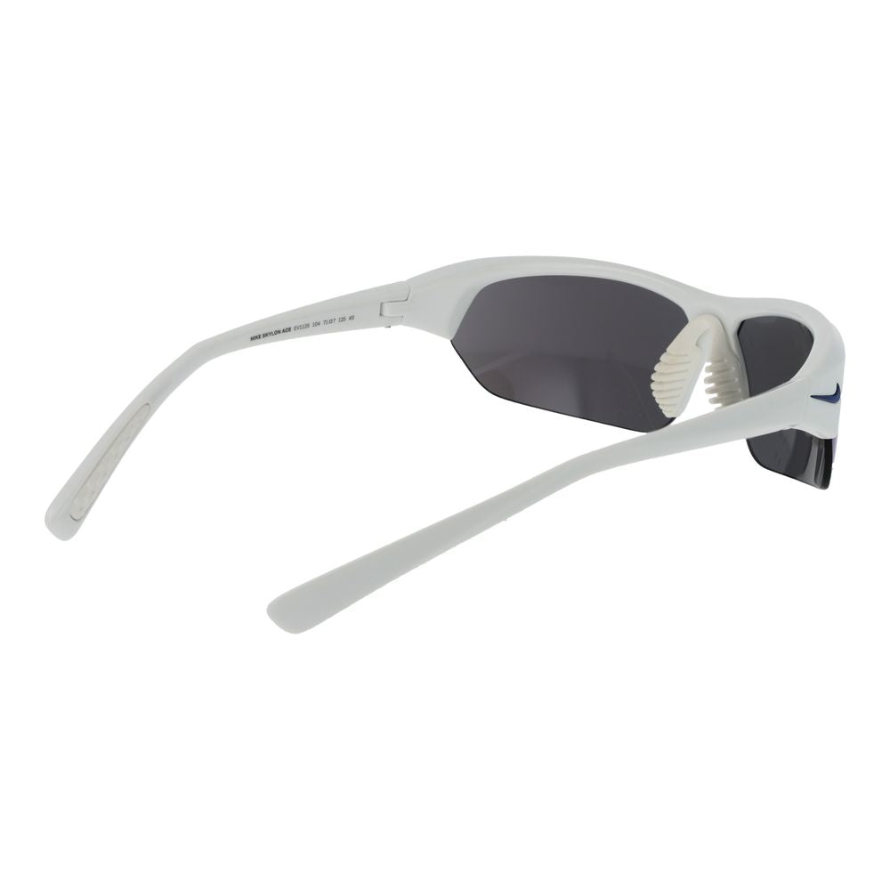 Sunglasses by Nike for men in plastic white features an lustrous rectangle half-rim frame design with white coloured frame detailing and mirrored category-3-dark-tint lens for a lustrous aesthetic.