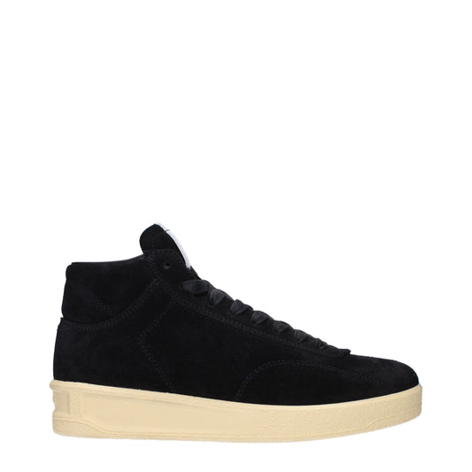 Sneakers by Jil Sander for men in suede leather black features a chic design, perfectly showcasing the chic high-top style of this Men's High Top Suede Leather Sneakers.