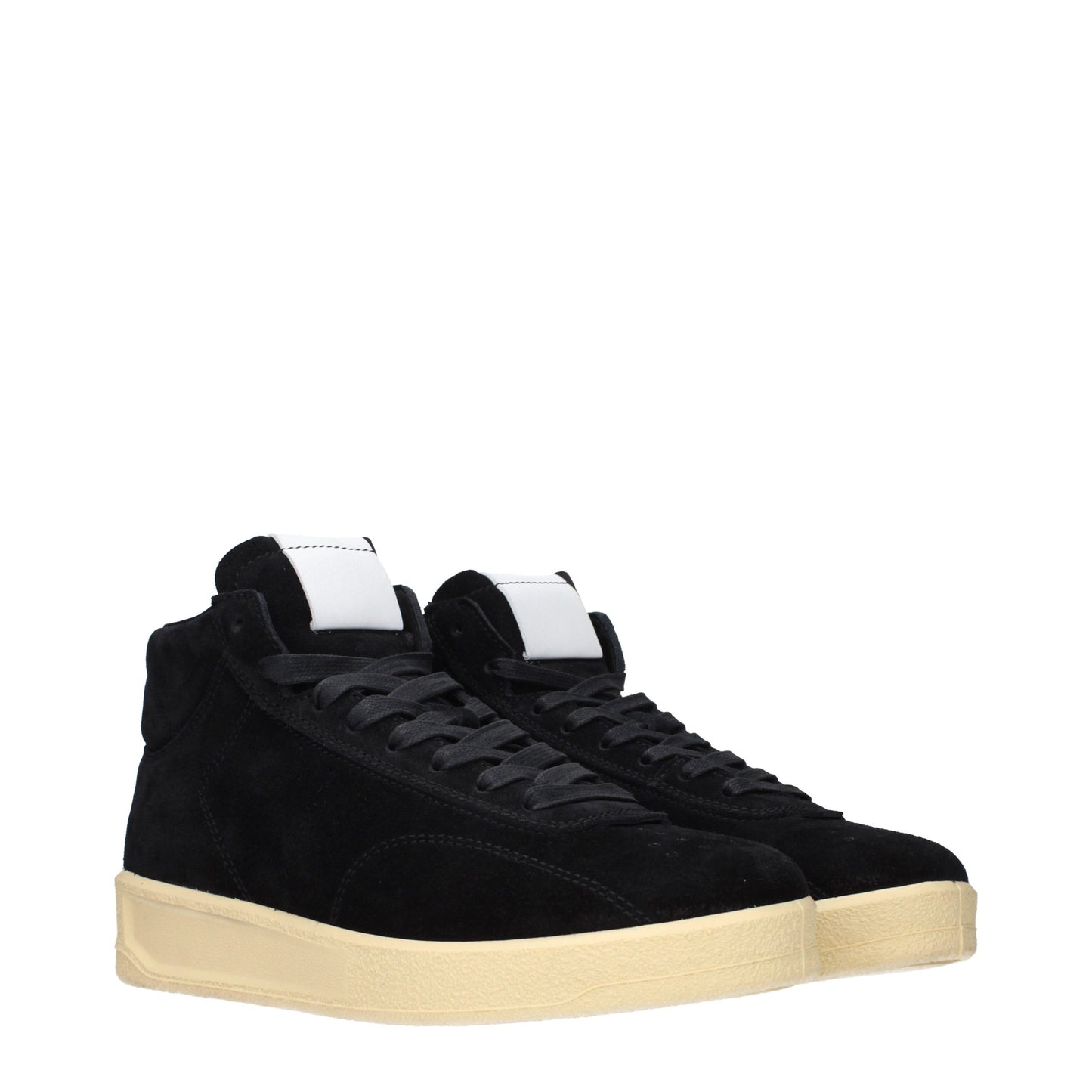 Sneakers by Jil Sander for men in suede leather black presents a on trend silhouette from the Men's High Top Suede Leather Sneakers collection, showcasing a on trend high-top style for an elevated aesthetic.