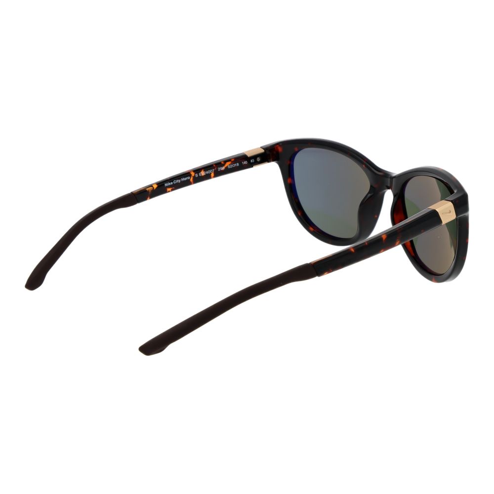 Sunglasses by Nike for women in plastic and brown presents a sumptuous silhouette, featuring brown coloured frame and full-rim cat-eye frame design with non-polarized category-3-dark-tint lens for a sumptuous look.