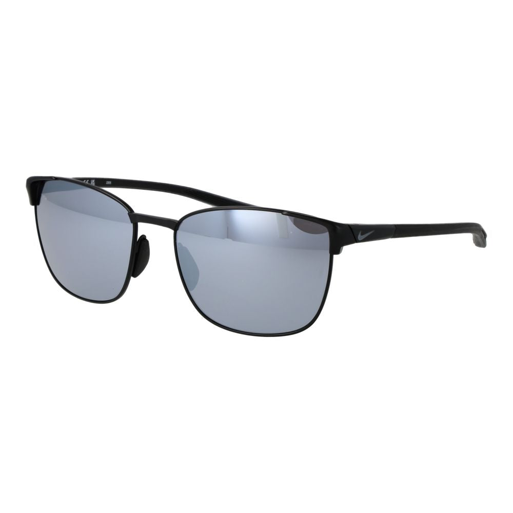 Sunglasses by Nike for men in metal black showcases a ethereal silhouette, featuring black coloured frame full-rim square frame design with mirrored category-3-dark-tint lens for a ethereal finish.