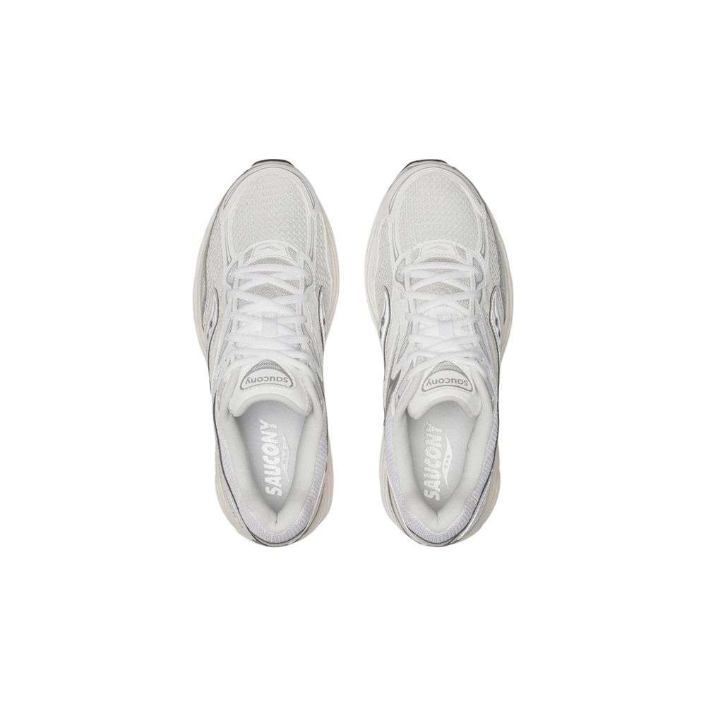 Sneakers by Saucony for men in rubber & mesh silver presents a sumptuous silhouette, artfully capturing the essence of the Men's Athletic Rubber & Mesh Sneakers with its sumptuous athletic style design.