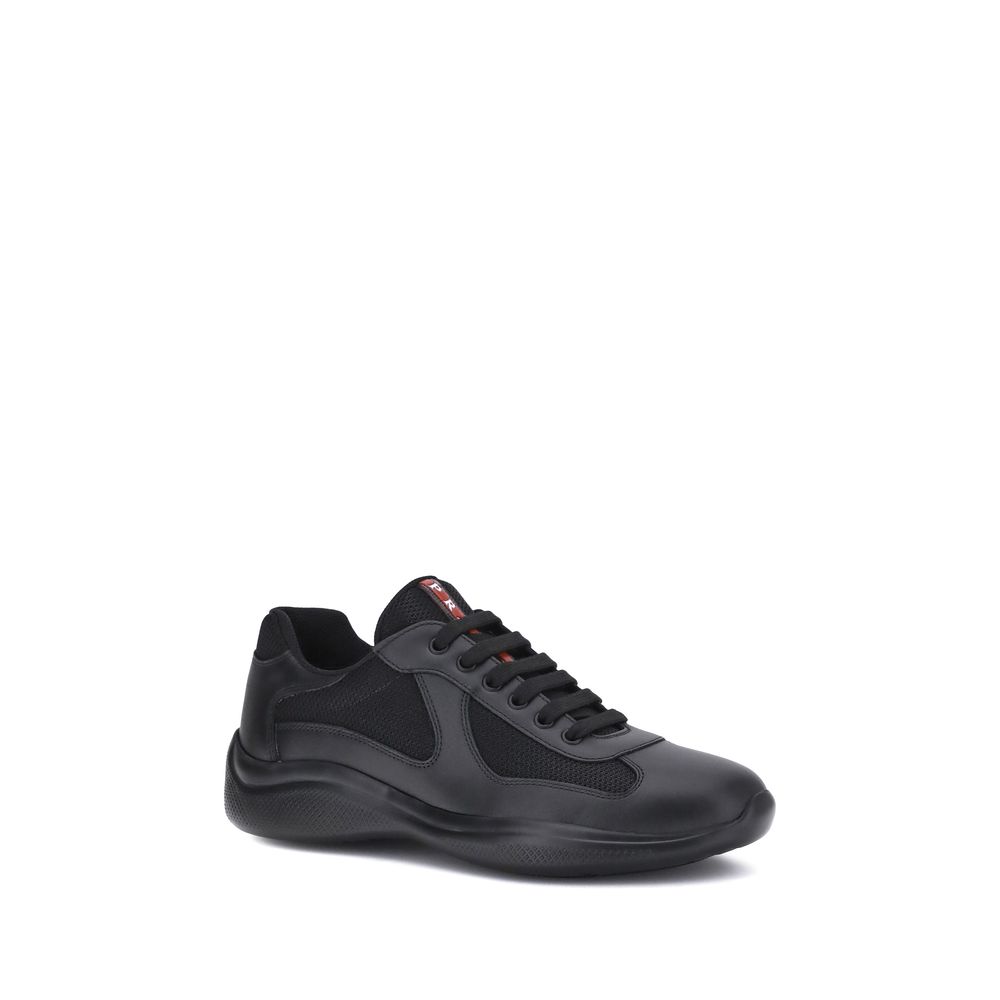 Sneakers by Prada for men in polyamide leather black presents a on trend silhouette from the Men's Fashion Polyamide Leather Sneakers collection, showcasing a on trend fashion style for an elevated aesthetic.