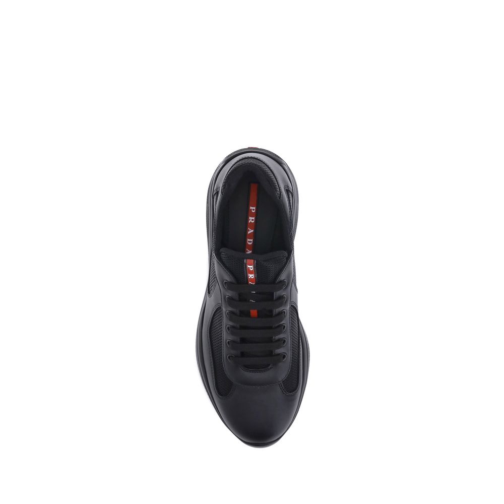 Sneakers by Prada for men in polyamide leather black presents a sumptuous silhouette, artfully capturing the essence of the Men's Fashion Polyamide Leather Sneakers with its sumptuous fashion style design.