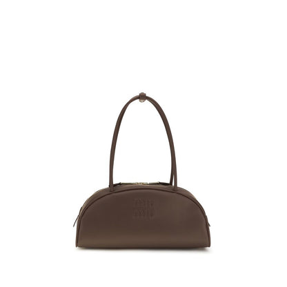 Shoulder Bowling Handbag by Miu Miu for women in polyurethane & bos taurus calf leather brown & gold presents a ornamental silhouette, showcasing a secure zipper, ample cardholder, and versatile shoulder-strap for a ornamental finish.