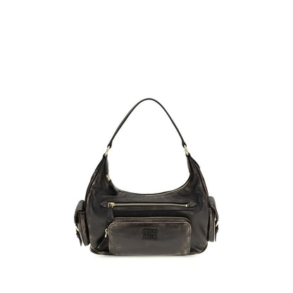 Shoulder Flap Bag by Miu Miu for women in bos taurus calf leather brown & gold presents a versatile silhouette, showcasing a secure flap and versatile external-pockets with versatile shoulder-strap for a sophisticated look.