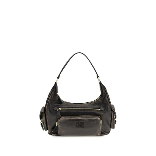 Shoulder Flap Bag by Miu Miu for women in bos taurus calf leather brown & gold presents a versatile silhouette, showcasing a secure flap and versatile external-pockets with versatile shoulder-strap for a sophisticated look.