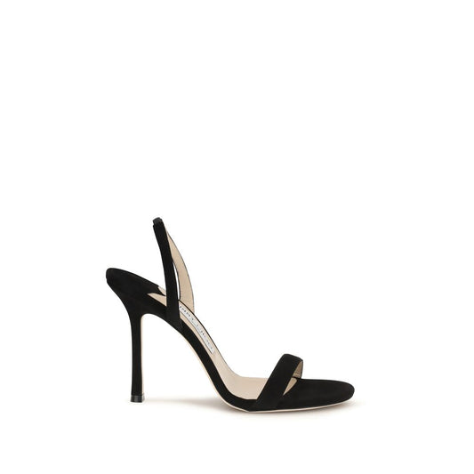 Stiletto Sandals by Jimmy Choo for women in bos taurus calf suede leather black presents a sculptural silhouette, showcasing the Women's Bos Taurus Calf Suede Leather Stiletto Sandals design with a sculptural stiletto and for a premium look.