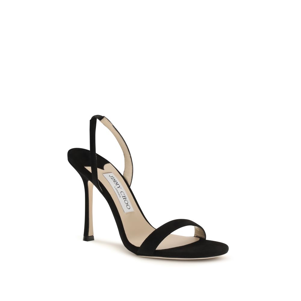 Stiletto Sandals by Jimmy Choo for women in bos taurus calf suede leather and black presents a captivating silhouette, showcasing the signature style of the Women's Bos Taurus Calf Suede Leather Stiletto Sandals with a captivating stiletto and captivating .